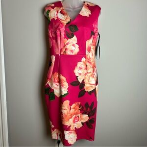 NWT Calvin Klein V-Neck Floral Midi Dress - Pink and Cream Size 8